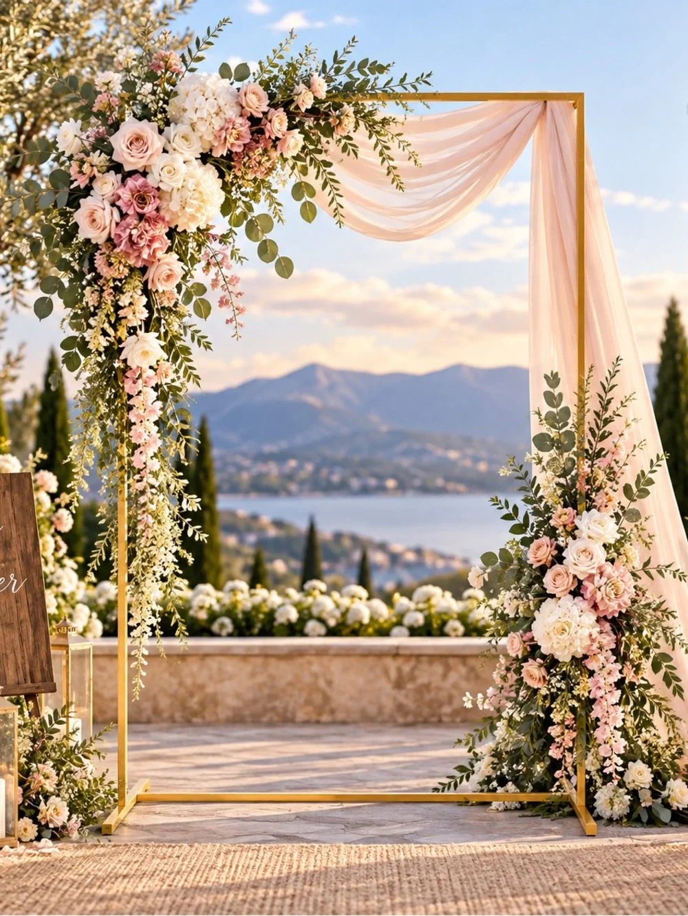 Gold Floral Arch Backdrop 6.6 x 4ft